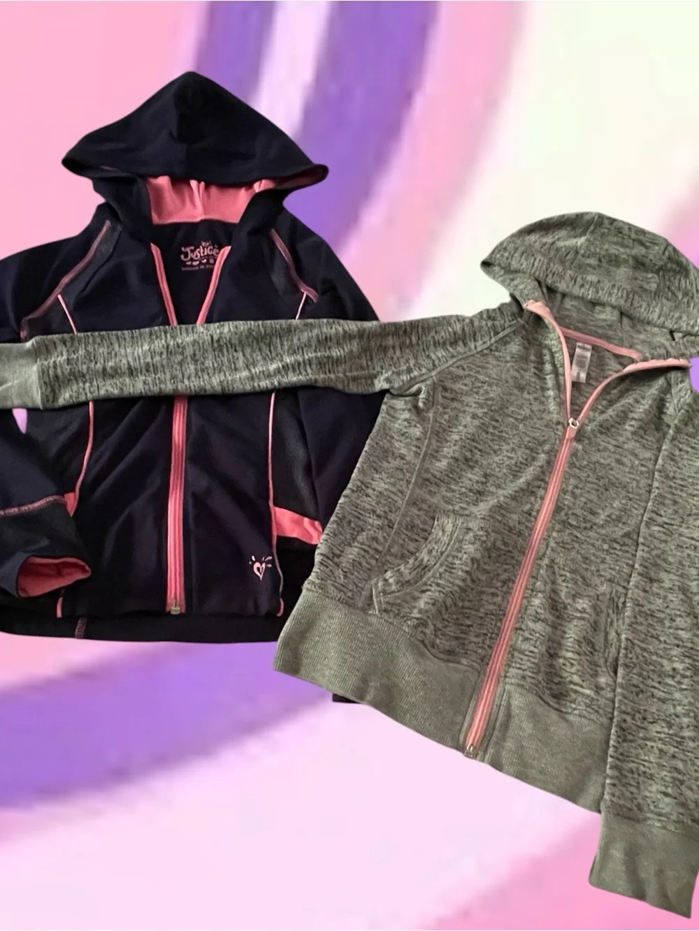 Justice and 90 degree by reflex Girls' 7-8 Hoodies in Navy, Pink & Gray